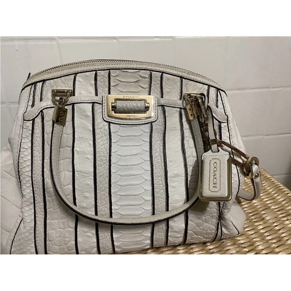 Coach White Embossed Satchel with Black Accents - Picture 11 of 13